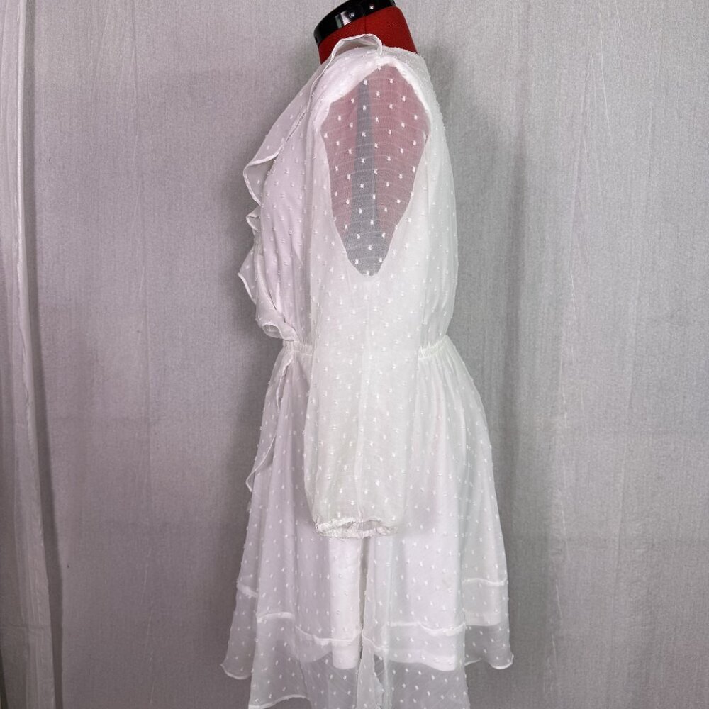 Entro Dress Women’s Size Large White Sheer Polka Dot V Neck Babydoll F178 - Picture 4 of 13